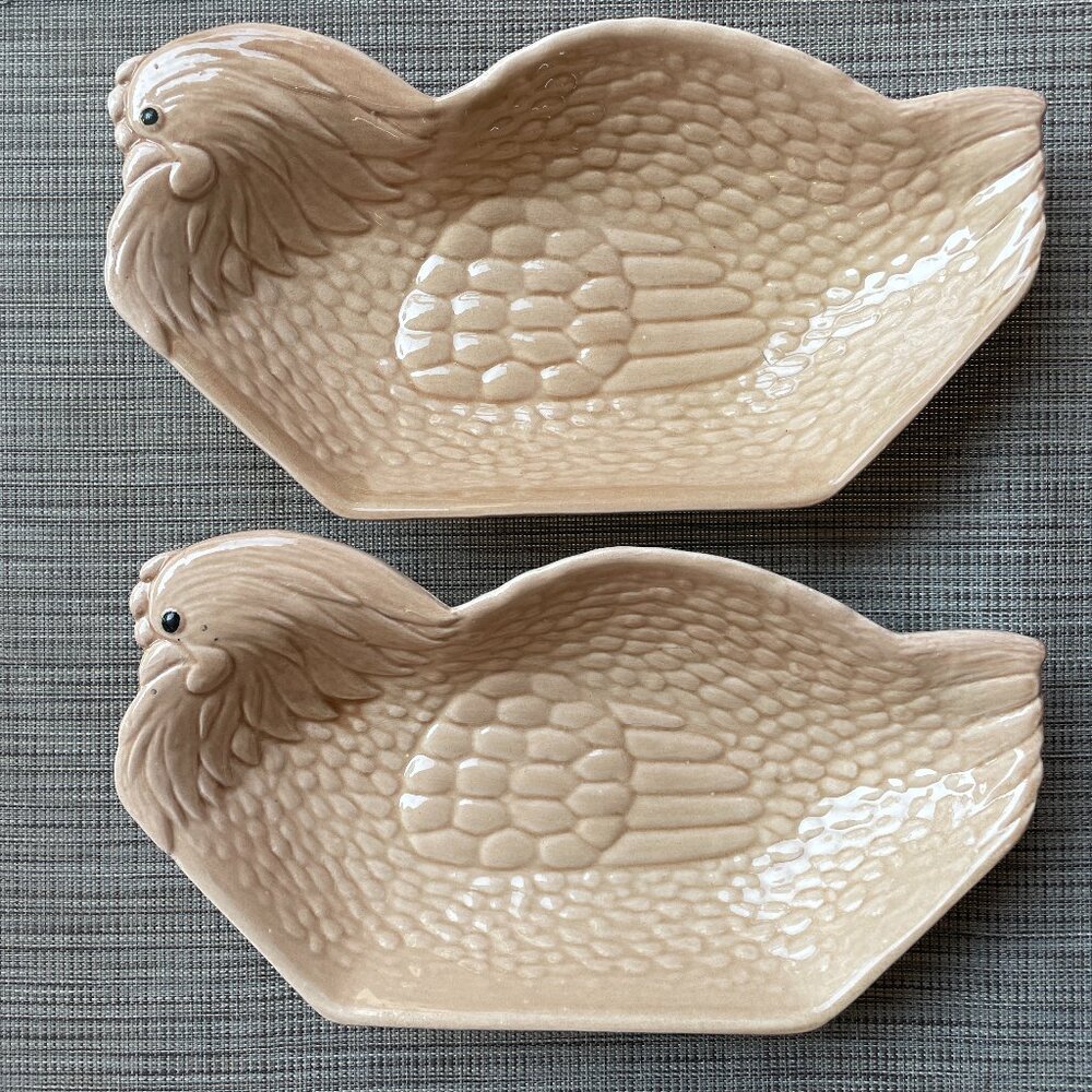 MCM Vintage Ceramic Hen Platters USA Pottery 245 set of two